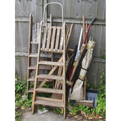 972 - QTY OF LADDERS AND GARDEN TOOLS