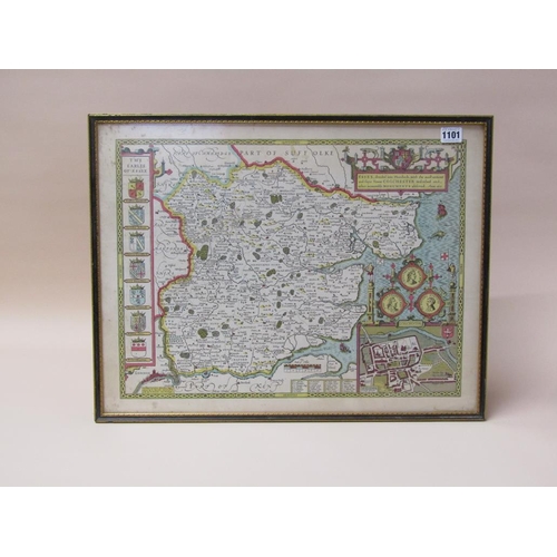 1101 - SPEEDE - COLOURED ANTIQUE MAP OF ESSEX, F/G, 34CM X 51CM