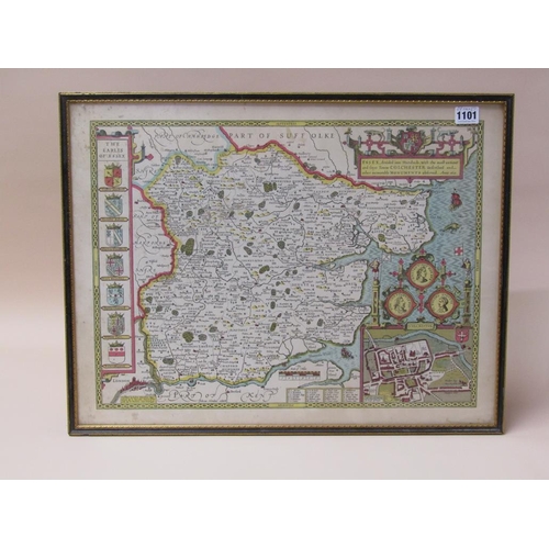 1101 - SPEEDE - COLOURED ANTIQUE MAP OF ESSEX, F/G, 34CM X 51CM