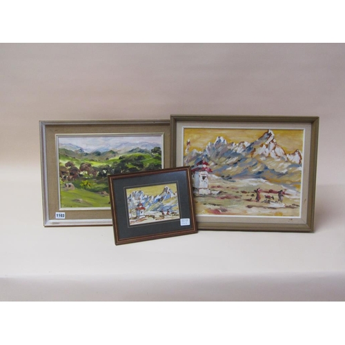 1103 - RICHARD NEVILLE - THREE PAINTINGS - TWO OIL ON BOARD, HIMALAYAN REGION & ONE WATERCOLOUR