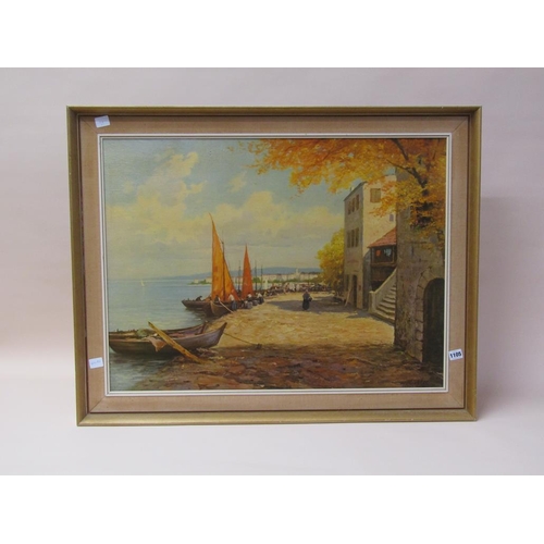 1105 - W RICHTER - MEDITERRANEAN COASTAL VILLAGE, OELOGRAPH, FRAMED, 60CM X 80CM