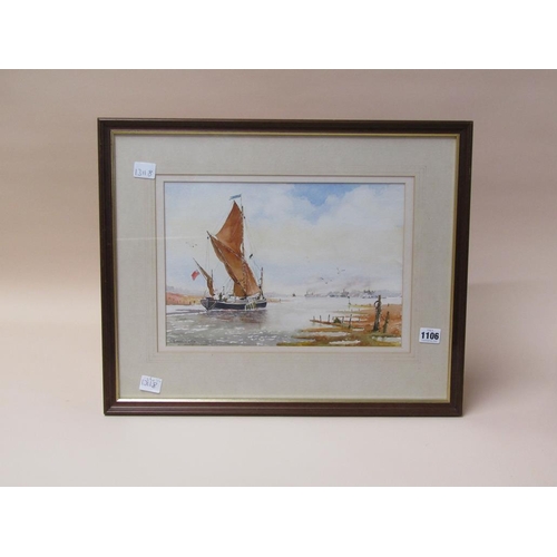 1106 - G D HOLLINGTON - FISHING VESSEL LEAVING THE ESTUARY, SIGNED WATERCOLOUR, F/G, 25CM X 35CM