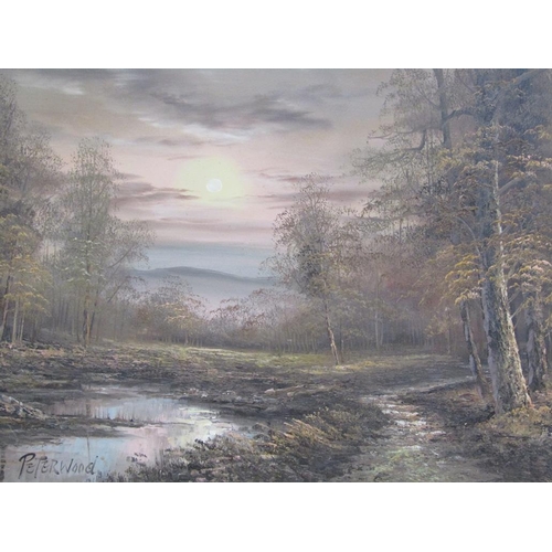 1110 - PETER WOOD - EPPING FOREST, SIGNED OIL ON CANVAS, FRAMED, 60CM X 90CM