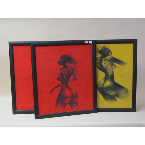 1122 - SIGNED INDISTINCTLY - THREE CONTEMPORARY PORTRAITS OF NAKED FEMALES, EACH FRAMED, OIL ON CANVAS, 68C... 