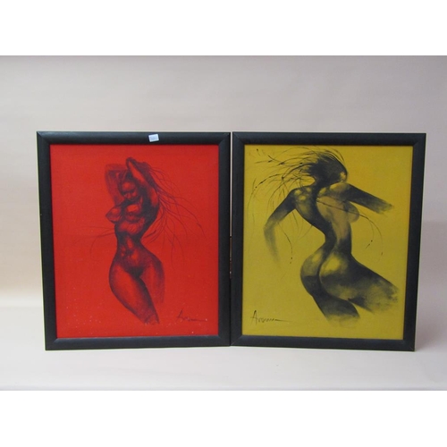 1122 - SIGNED INDISTINCTLY - THREE CONTEMPORARY PORTRAITS OF NAKED FEMALES, EACH FRAMED, OIL ON CANVAS, 68C... 