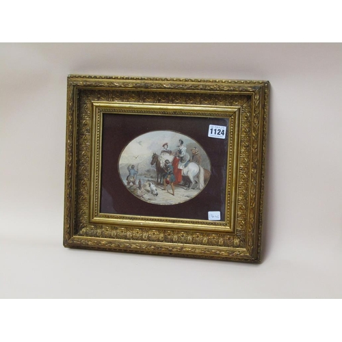 1124 - GILT FRAMED OVAL PRINT OF 18C HAWKERS, 14CM X 17CM