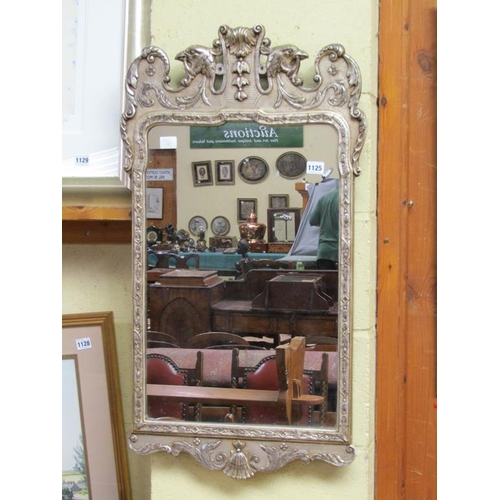 1125 - MID GEORGIAN STYLE SILVERED WALL MIRROR, 88CM X 48CM