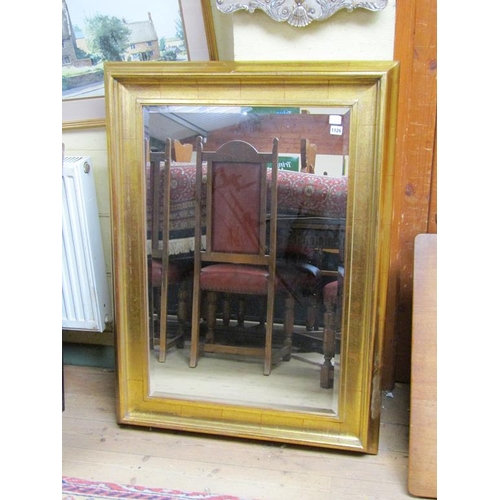 1126 - BEVEL EDGE WALL MIRROR WITH A GILT MOULDED FRAME, 117CM X 85CM