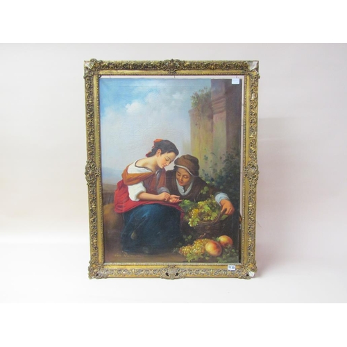 1130 - VAN DURNAM - BOY AND GIRL WITH BASKET OF FRUIT, SIGNED OIL ON CANVAS, FRAMED, 80CM X 60CM