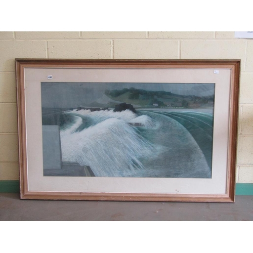 1140 - JOSEPH MAXWELL 1977 - EXTENSIVE COASTAL SCENE, SIGNED WATERCOLOUR, FRAMED, 70CM X 120CM