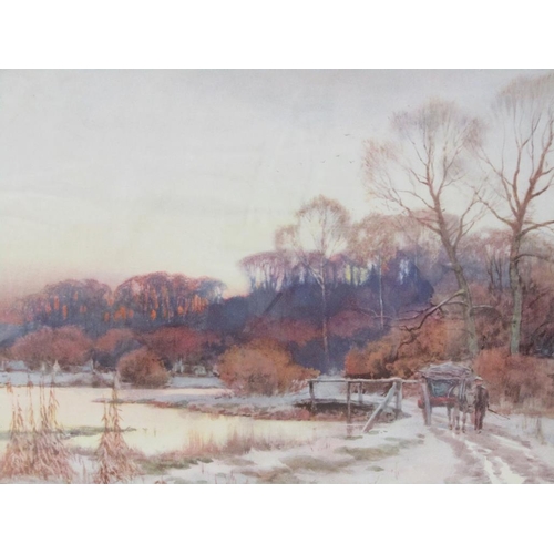 1141 - W HAZELHURST - PAIR, WINTER SUNSET & HAULING THE TIMBER, F/G LITHOGRAPHS, EACH 27CM X 41CM