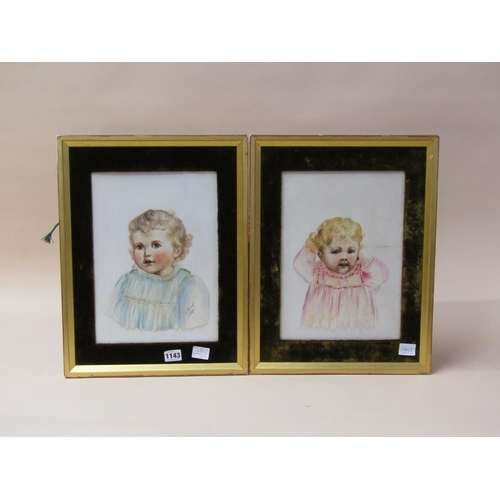 1143 - TWO PAINTINGS ON WHITE PORCELAIN PANELS - PORTRAIT OF YOUNG CHILDREN BY C THOMAS 1898, EACH FRAMED 3... 