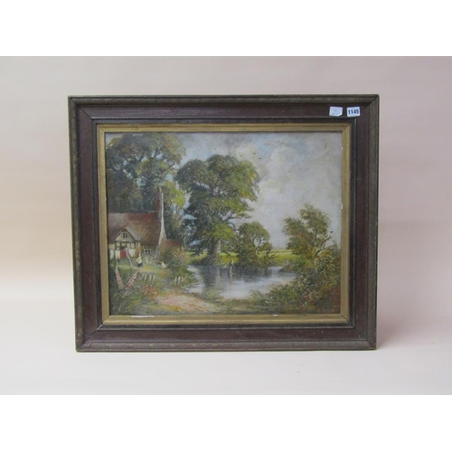 1145 - DENNIS RANDELL , SIGNED D E RANDELL - COTTAGE IN SUFFOLK LANDSCAPE, OILM ON PANEL, FRAMED, 48CM X 60... 