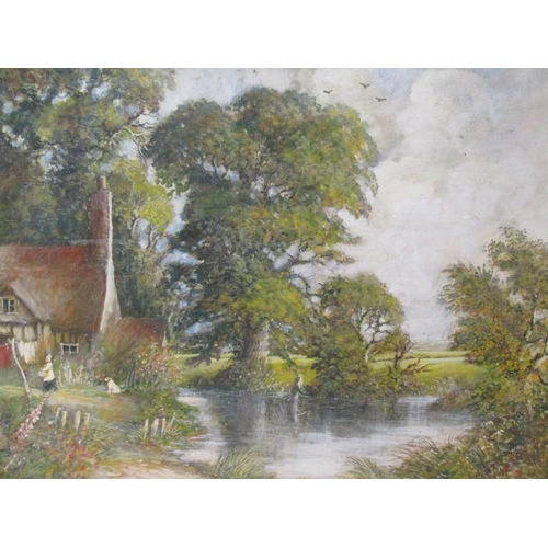 1145 - DENNIS RANDELL , SIGNED D E RANDELL - COTTAGE IN SUFFOLK LANDSCAPE, OILM ON PANEL, FRAMED, 48CM X 60... 