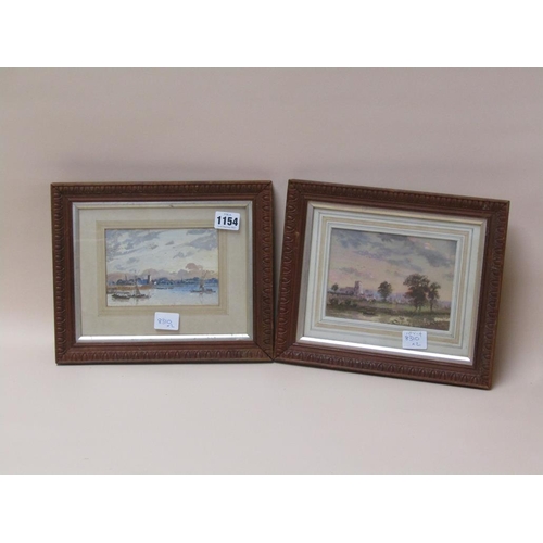 1154 - GORDAN DAVEY - PAIR, LANDSCAPE WITH CHURCHES AND RIVER, SIGNED WATERCOLOURS, F/G, EACH 10CM X 14CM