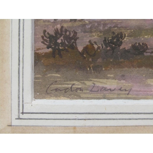 1154 - GORDAN DAVEY - PAIR, LANDSCAPE WITH CHURCHES AND RIVER, SIGNED WATERCOLOURS, F/G, EACH 10CM X 14CM