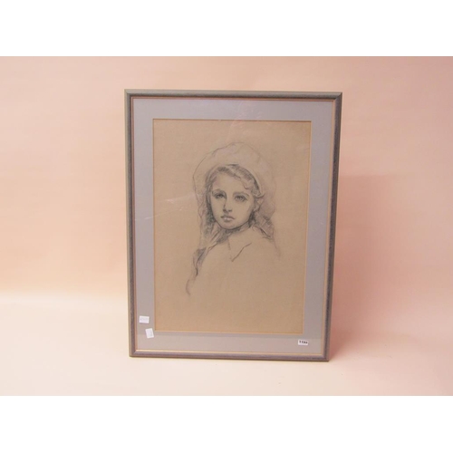 1155 - UNSIGNED LATE 19C/EARLY 20C - CHARCOAL PORTRAIT OF A YOUNG LADY, F/G, 67CM X 46CM