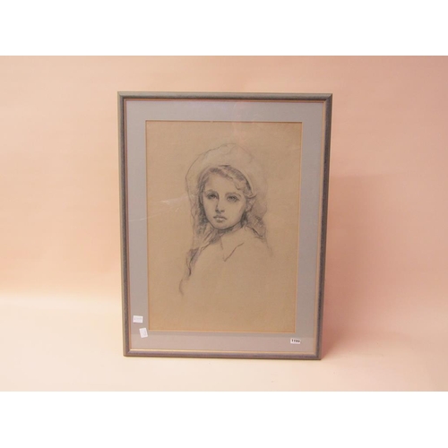 1155 - UNSIGNED LATE 19C/EARLY 20C - CHARCOAL PORTRAIT OF A YOUNG LADY, F/G, 67CM X 46CM