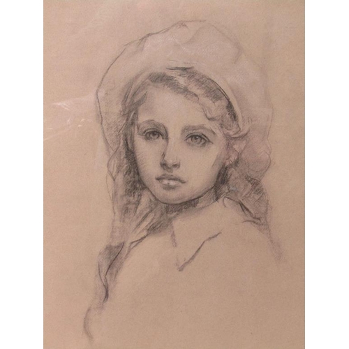 1155 - UNSIGNED LATE 19C/EARLY 20C - CHARCOAL PORTRAIT OF A YOUNG LADY, F/G, 67CM X 46CM