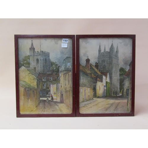 1167 - F ROBSON - TWO COLOURED PRINTS - BRENTFORD PARISJ CHURCH, EACH FRAMED, 42CM X 30CM