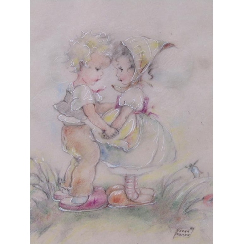 1173 - ERNA MAISON - TWO CHILDREN, WATERCOLOUR, F/G, 22CM X 18CM