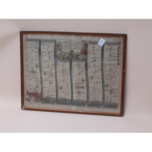 1174 - TWO ANTIQUE MAPS - CHRISTOPHER SAXTON OF BEDFORD, 27CM X 33CM & ROAD MAP LONDON TO HOLYHEAD, 30CM X ... 