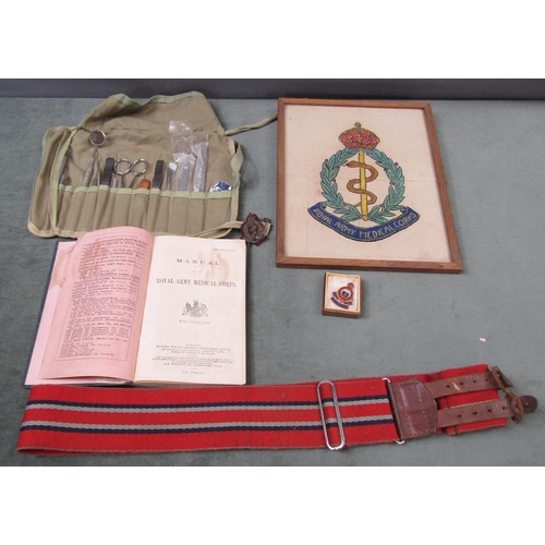 1196 - COLLECTION OF MILITARIA RELATING TO THE ROYAL ARMY MEDICAL CORE TO INCL ROLL OF FIELD INSTRUMENTS, R... 