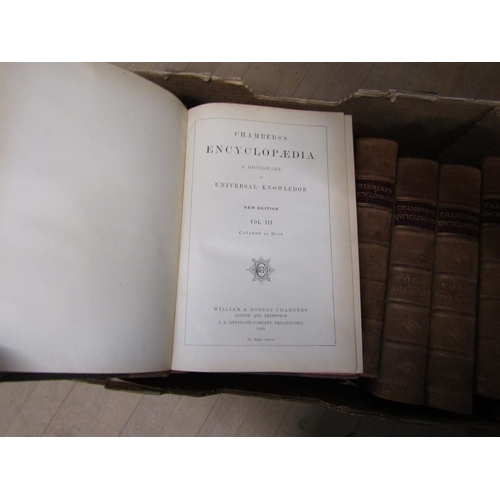 1225 - TEN LEATHER BOUND COPIES OF CHAMBERS ENCYCLOPEDIA