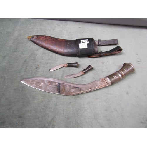 1235 - KUKRI KNIFE IN SHEAF WITH TWO SKINNING KNIVES