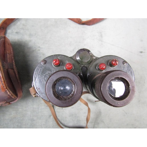 1237 - PAIR OF MILITARY BINOCULARS BINO PRISM NO. 5 IN LEATHER CASE