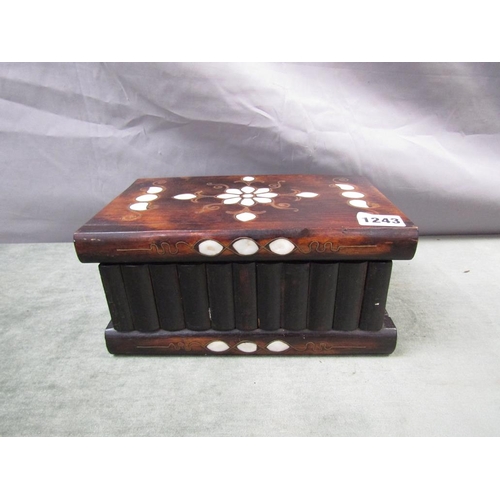 1243 - ORIENTAL HARDWOOD BOX WITH MOTHER OF PEARL INLAY - 24cms W