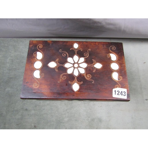 1243 - ORIENTAL HARDWOOD BOX WITH MOTHER OF PEARL INLAY - 24cms W