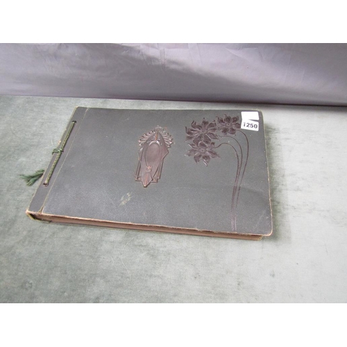 1250 - ART NOUVEAU PERIOD PHOTO ALBUM TOGETHER WITH MIXED ENTRY OF PHOTO AND POSTCARDS - MANY REPRESENTING ... 