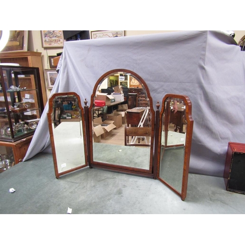 1257 - WALNUT FRAMED TRIPLE MIRROR 90cms W OPEN