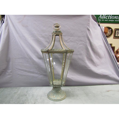 1263 - GILT METAL FRAMED AND GLAZED LANTERN 70cms H