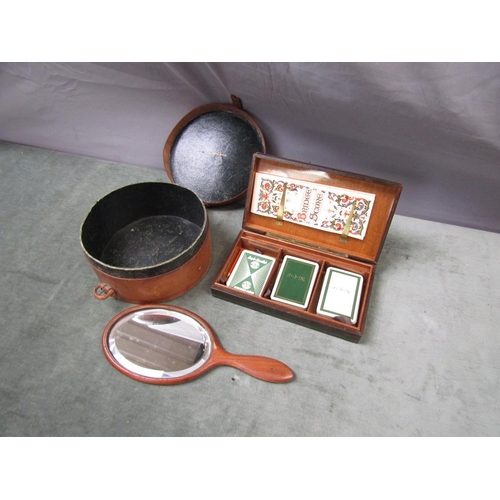 1272 - HAND MIRROR, LEATHER COLLAR BOX AND A LEATHER BRIDGE BOX