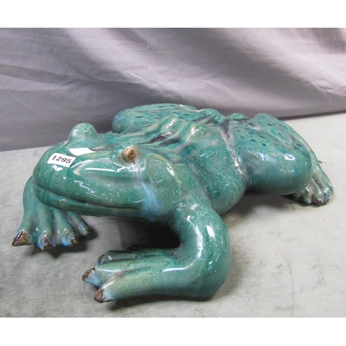 1295 - LARGE GREEN GLAZED STONEWARE FROG, 62CM L