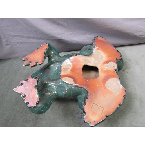 1295 - LARGE GREEN GLAZED STONEWARE FROG, 62CM L