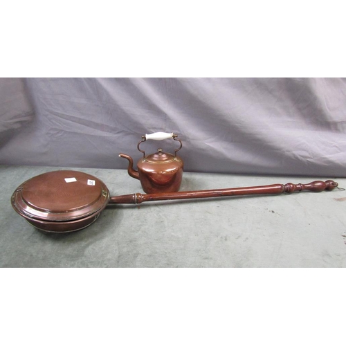 1297 - 19C COPPER WARMING PAN; COPPER KETTLE