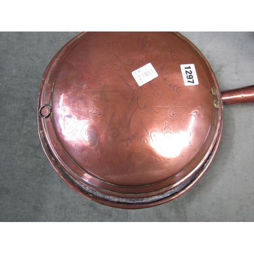 1297 - 19C COPPER WARMING PAN; COPPER KETTLE