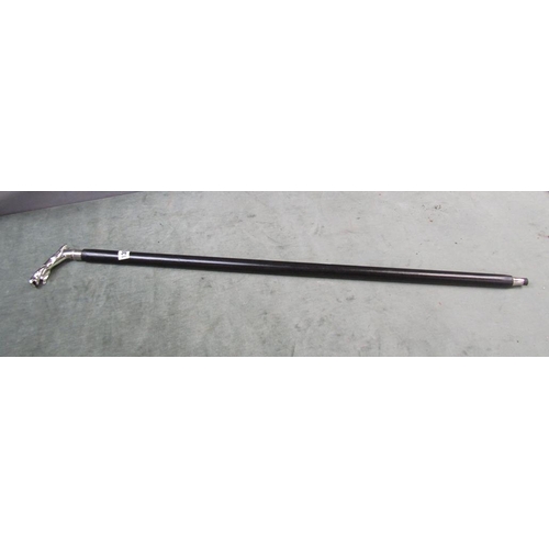 1305 - EBONISED WALKING STICK WITH REPLICA JAGUAR CAST HANDLE