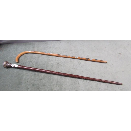 1308 - SILVER HANDLED WALKING STICK; ONE SWISS TOURIST CANE