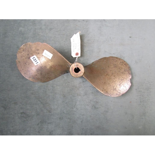 1311 - OLD BRONZED BOAT PROPELLOR, 43CM W