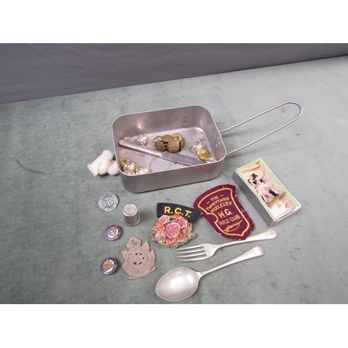 1321 - MILITARY ALUMINIUM FOOD BOWL; MILITARY BUTTONS AND OTHER ASSOCIATED