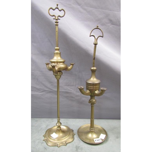 1322 - PAIR OF 19C BRASS STANDING LAMPS, 54CM H