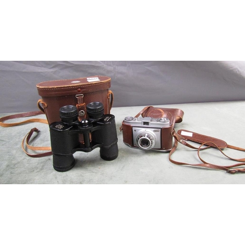 1331 - KODAK RETINETTE COMPUR-RAPID LEATHER CASED CAMERA; PAIR OF DOLAND BINOCULARS WITH COMPASS MOUNTED LE... 