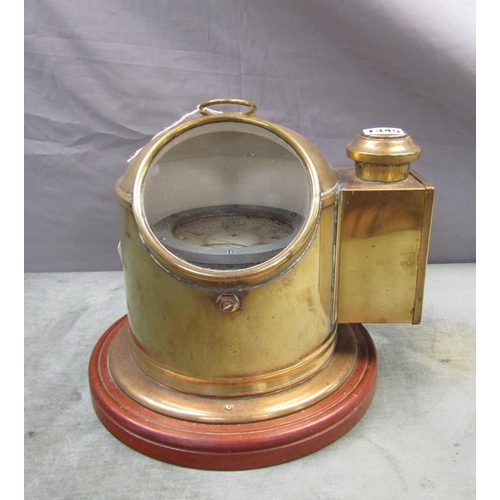 1345 - SHIPS BRASS CASED BINACLE COMPASS WITH SIDE LIGHT