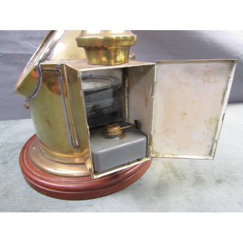 1345 - SHIPS BRASS CASED BINACLE COMPASS WITH SIDE LIGHT