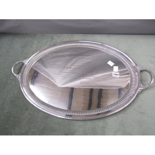 1584 - SILVER OVAL TWO HANDLED TRAY WILLIAM HUTTON AND SONS, SHEFFIELD 1912, WEIGHING APPX 124ozt