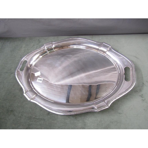 1590 - LARGE SILVER PLATED OVAL TWO HANDLE TRAY